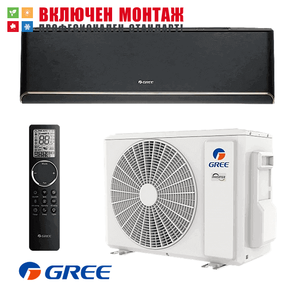 Инверторен климатик Gree Black Airy GWH24AVEXF / K6DNA1A, 24000 BTU, клас A+++